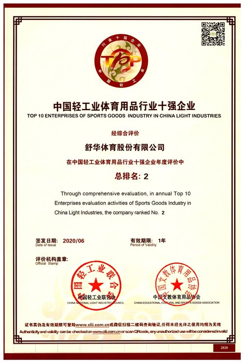 恭贺谈球吧官方网站体育代理的品牌-舒华荣获"中国轻工业体育用品行业十强企业"